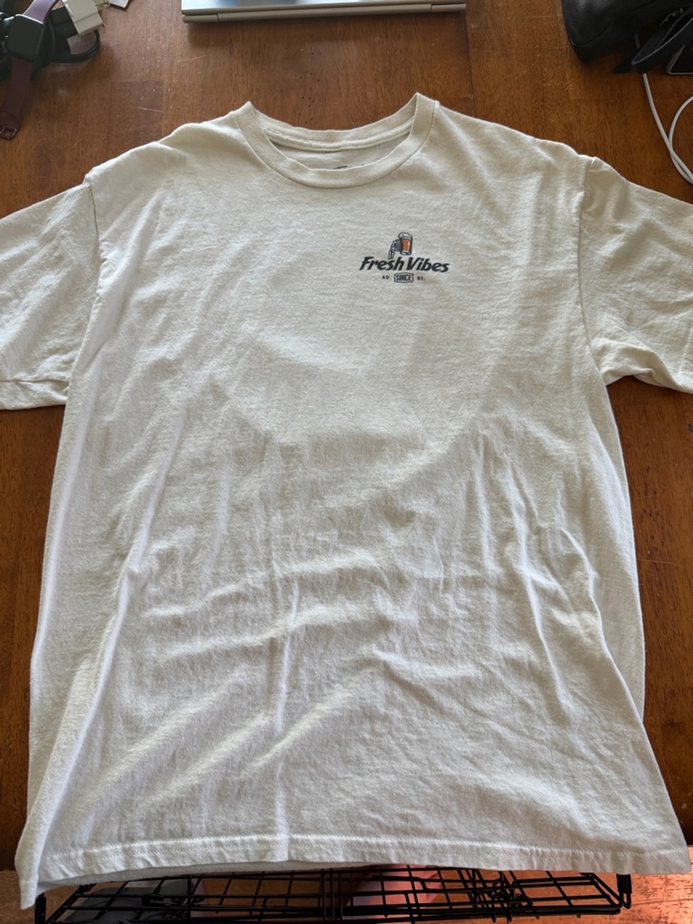 Men's Cream Short Sleeve Tee with Logo